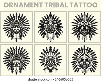 A black Silhouette set of a african ornament tribal tattoo, Clipart