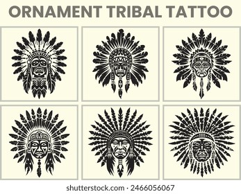 A black Silhouette set of a african ornament tribal tattoo, Clipart