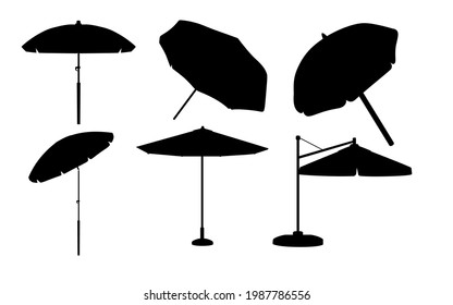 Black silhouette set of beach umbrella vector illustration on white background