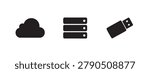 Black Silhouette Set of Cloud, Server and USB Drive Tech Symbols