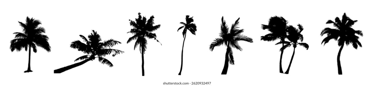 black silhouette set of coconut trees with background png