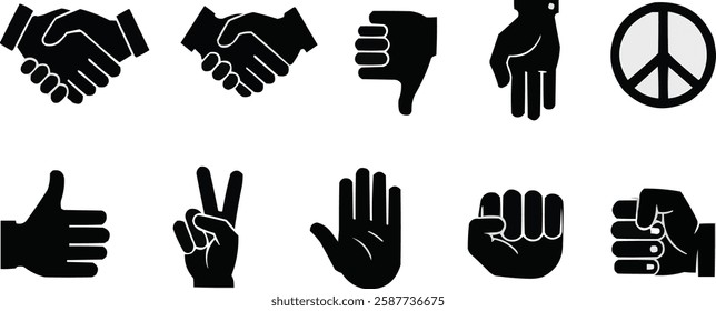 black silhouette set collection of hand gesture