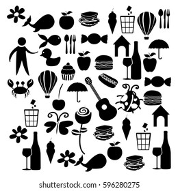 black silhouette set elements daily life icon vector illustration