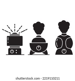 Black silhouette set humidifier icon.Aroma diffuser.Air filter black glyph.Air cleaning device. Isolated on white background. Vector flat illustration.