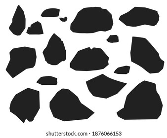 Black silhouette set of stones and rocks different sizes and shapes flat vector illustration isolated on white background