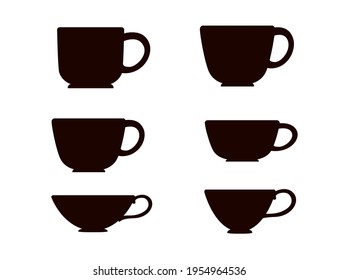 Black silhouette set tea or coffee cup vector illustration on white background