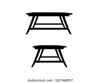 Black silhouette set of two wooden tables household furniture flat vector illustration isolated on white background