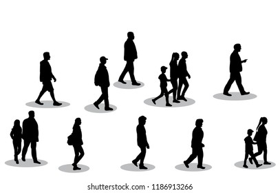 black silhouette set of walking people