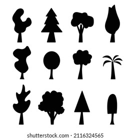 Arco aislado de silueta negra. Ilustración de dibujos animados de diseño gráfico plano vectorial. Icono de árbol. Símbolo de bosque.