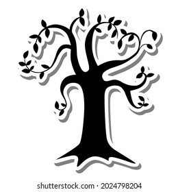 Silueta negra con hojas sobre silueta blanca y sombra gris. Ilustración vectorial para decorar el logotipo, texto, tarjetas de felicitación y cualquier diseño.