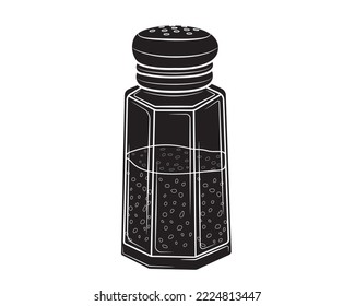 Silueta negra de Shaker para obtener sal aislada sobre un fondo blanco. Ilustración vectorial.