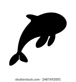 Black silhouette of shark isolated on white background, sea life, design element, vector.