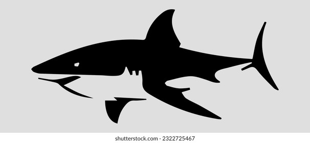 The black silhouette of a shark. Vector icon on a gray background