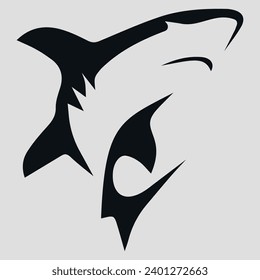 The black silhouette of a shark. Vector icon on a gray background	
