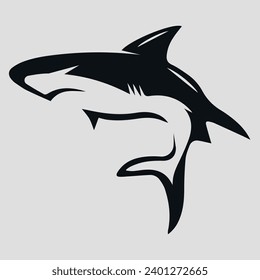 The black silhouette of a shark. Vector icon on a gray background	