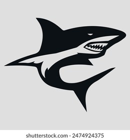 The black silhouette of a shark. Vector icon on a gray background	