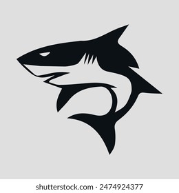 The black silhouette of a shark. Vector icon on a gray background	