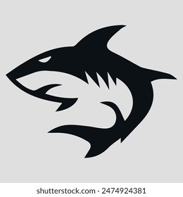 La silueta negra de un tiburón. Icono de Vector sobre fondo gris	