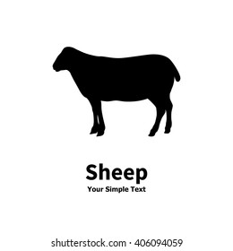 Black silhouette sheep. Drawing, image isolated on white background. Silhouette sheep side view, profile.