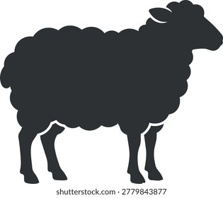 A black silhouette of a sheep facing left, showing its woolly coat and legs.
