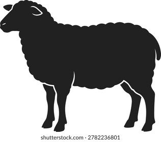 A black silhouette of a sheep facing left, showcasing its woolly body and distinct features.