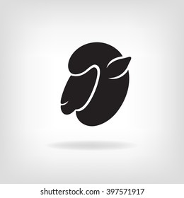 Black silhouette of sheep head on a light background. Logo design for the company.