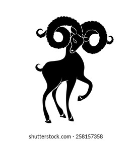Black silhouette of   sheep on  white background. Vector illustration