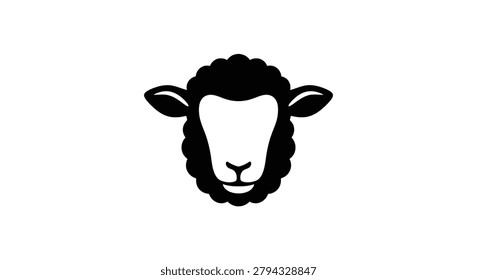 A black silhouette of a sheep s head with detailed wool texture on a white background silhouette