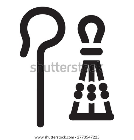 Black silhouette of a shepherd's crook and ankh symbol on white background, ancient Egyptian staff and crook icons