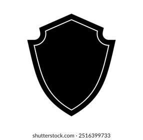 Black silhouette Shield frame Logo. Vector template Sign of Protection, Guard and Security. Insurance or Immunity Empty icon design isolated on white background. Symbol for your web site design, app