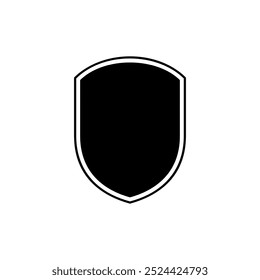 Black silhouette Shield frame Logo. Vector template Sign of Protection, Guard and Security. Insurance or Immunity Empty icon design isolated on white background. Symbol for your web site design, app