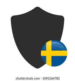 black silhouette shield and sweden circle button. Glossy button