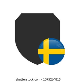 black silhouette shield and sweden circle button. Glossy button