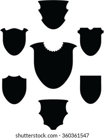 Black silhouette of shields, labels, emblems and logos, isolated, background, silhouettes,vector