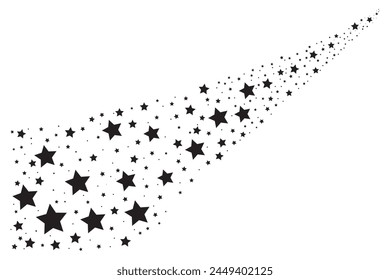 Black silhouette Shooting Star. Meteorite and comet symbols. Flying comet with tail, falling meteor, abstract galaxy element. Shooting stars icon vector set. Abstract silhouette of shooting star. 