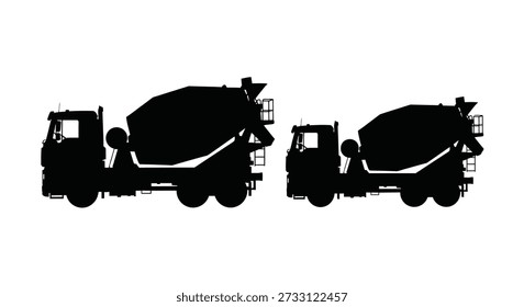 Eine schwarze Silhouette, die zwei Betonmischer-LKWs in einem vereinfachten Kunststil zeigt.