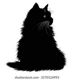 Black silhouette of a Siberian or Siberian Forest Cat