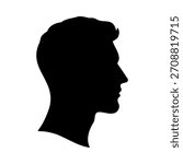 Black silhouette side profile of isolated caucasian man head on white background vector illustration