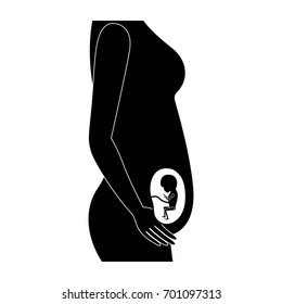 black silhouette of side view pregnancy process in female body fetus human growth trimestrer vector illustration