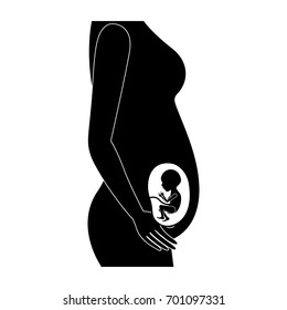 black silhouette of side view pregnancy process in female body fetus human growth semestrer vector illustration