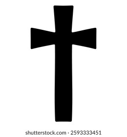 Black silhouette of simple cross, symbolizing faith, Christianity, and spirituality. Isolated on transparent background for versatile use in religious designs.