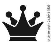 Black silhouette of a simple crown with five rounded points, flat base, bold and minimalistic vector icon style, no background