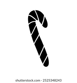 Black silhouette of simple striped candy cane, glyph icon flat vector