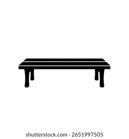 Silhueta preta de um simples banco de madeira contra um fundo branco A imagem é uma ilustração vetorial com um estilo minimalista