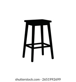 A black silhouette of a simple wooden stool is shown against a white background The image is a vector graphic with a minimalist style