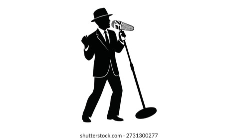 A black silhouette of a singer with a microphone, showcasing a bold and distinctive style.