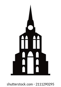 Schwarze Silhouette Einzel-Kirchenbau für Design und Dekoration von Stockgrafik auf weißem Hintergrund