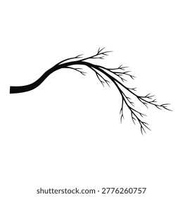 A black silhouette of a single curved tree branch isolated on a white background.