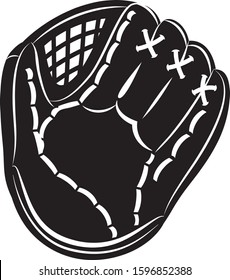 Black silhouette single isolated baseball gloves without a base ball or baseball bat graphic design vector angled to right