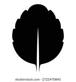 Black silhouette of a single large leaf with a central vein white outline